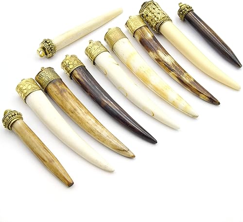 Miniatura 2 de Colgante de hueso  Colgantes focales de colmillo de hueso de buey delgado  Colmillo blanco marrón  Colgante de colmillo manchado  Colgante de collar