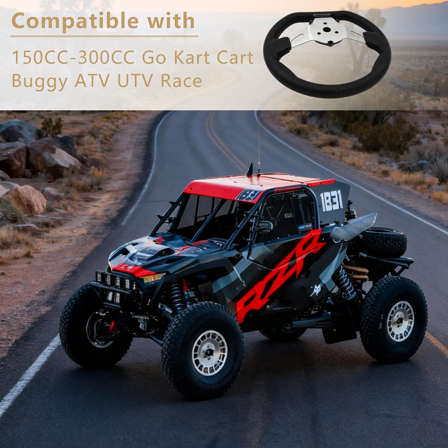 Off-Road Kart Steering Wheel 270mm 10.5inch 3 Spokes Vehicle PU Foam Interior Steering Wheel For Go Kart Black
