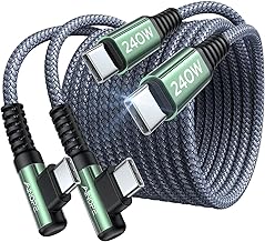 AINOPE 240W USB C to USB C Cable (6.6ft 2Pack Chubby USB C) USB C to USB C Fast Charging Cable, Right Angle USB C Charger Cable for iPhone16 Charger Cord, MacBook Pro, iPad, Samsung Galaxy S25