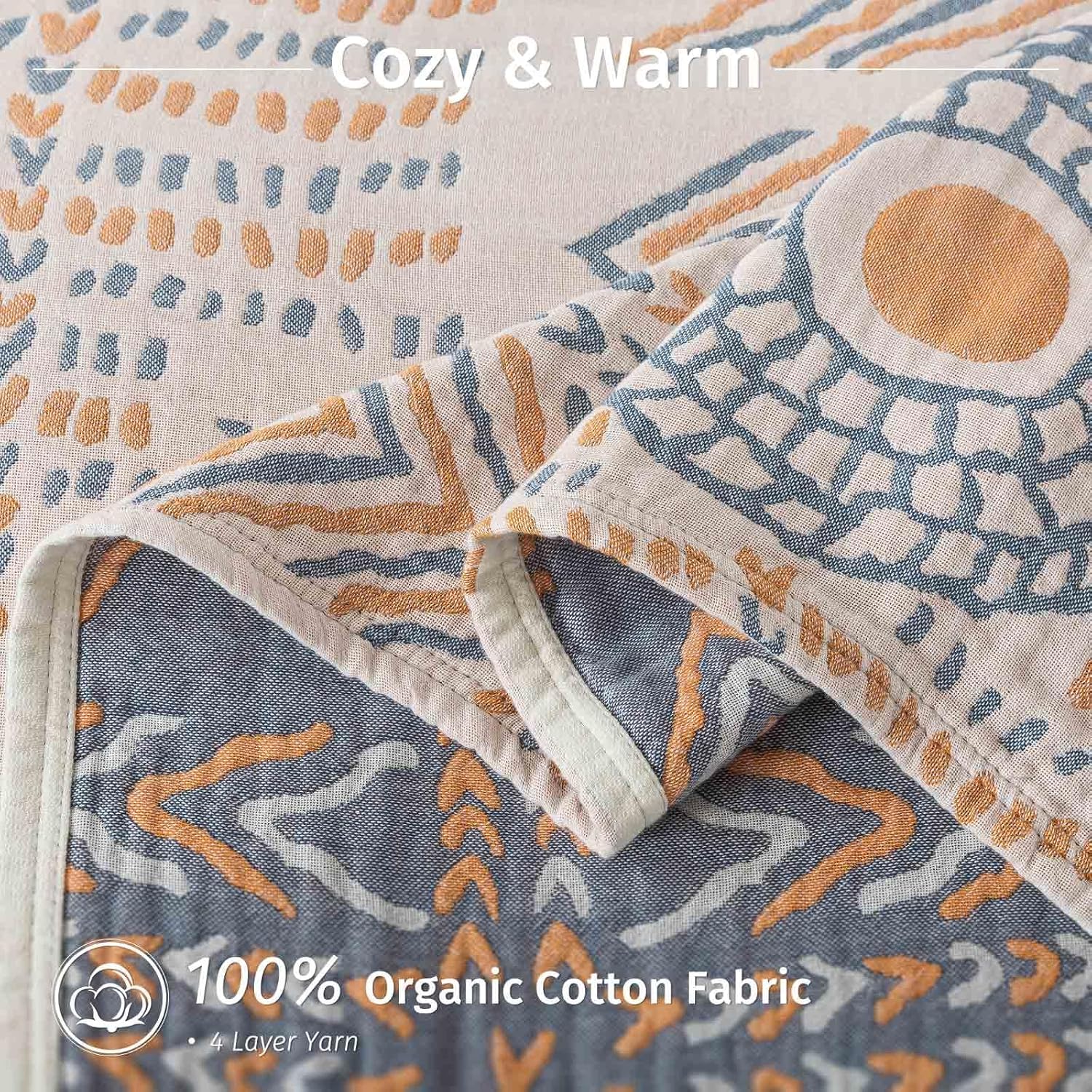 Qidordour Boho Throw Blanket, 60"x80" Muslin Blankets for Adults, 100% Organic Cotton Blanket for Couch Sofa, Lightweight Quilt, All Season Bed Throw, Farmhouse Home Decor, D-Indian Arrowhead - Image 4