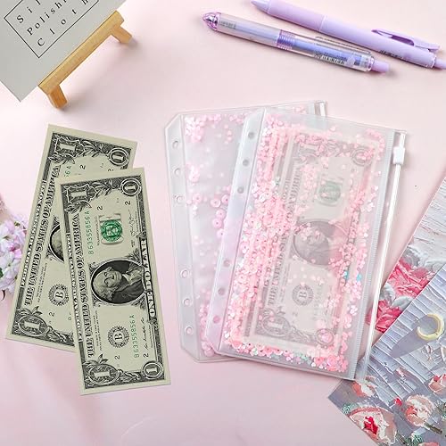 Miniatura 3 de NEWEST 12 piezas A6 con 6 agujeros para carpeta de PVC suave, bolsas sueltas de hojas sueltas, decoración de lentejuelas, sobres de presupuesto para