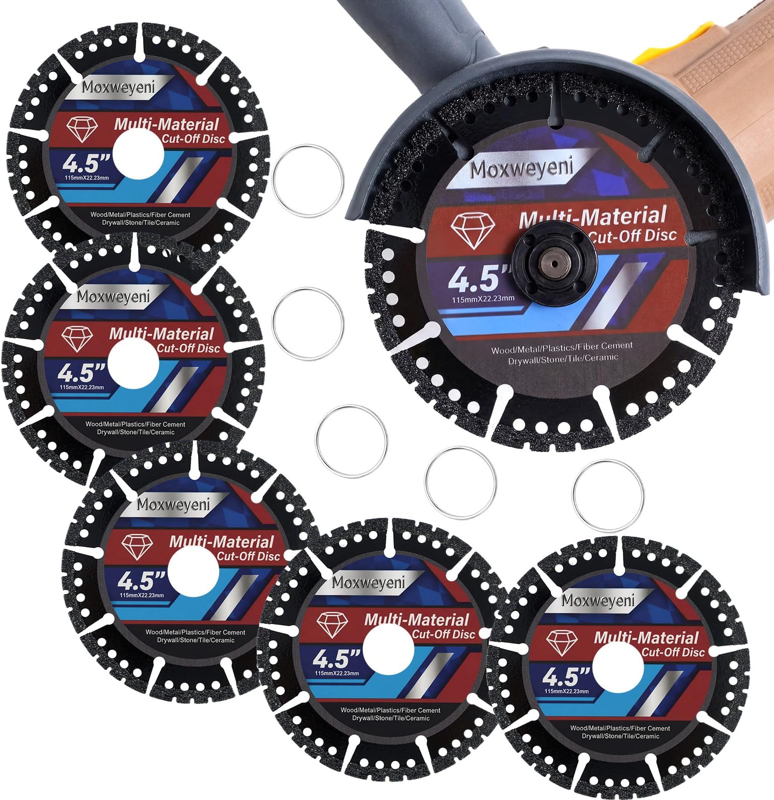 5-Pack 4.5" Diamond Multi-Purpose Saw Blades - Heavy Duty Angle Grinder Discs for Cutting Marble/Quartz/Stone/Tile/Metal/Plastic