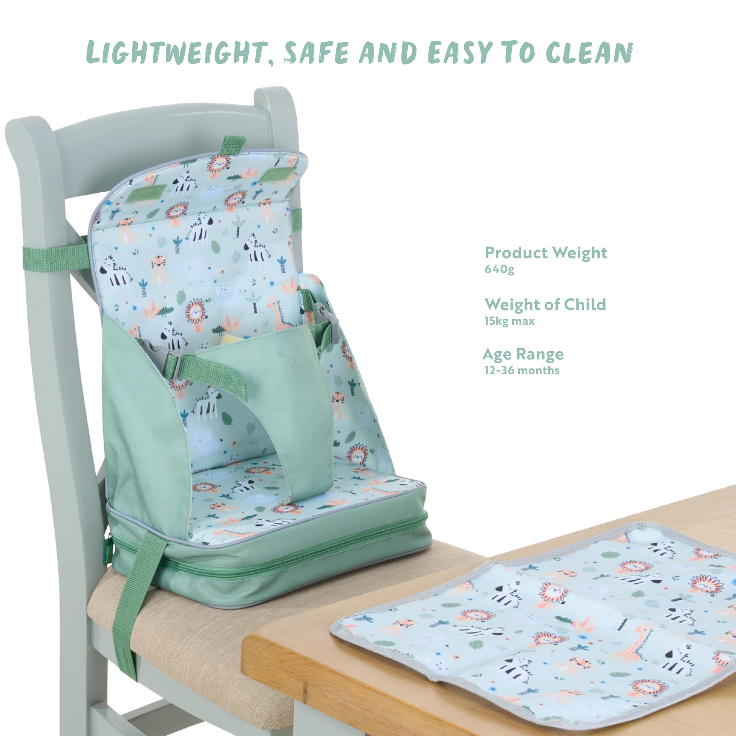 Telesilla Polar Gear Safari con respaldo para niños pequeños de entre 1 y 3 años, práctico y ligero y equipado con un bolsillo para manteles individuales.