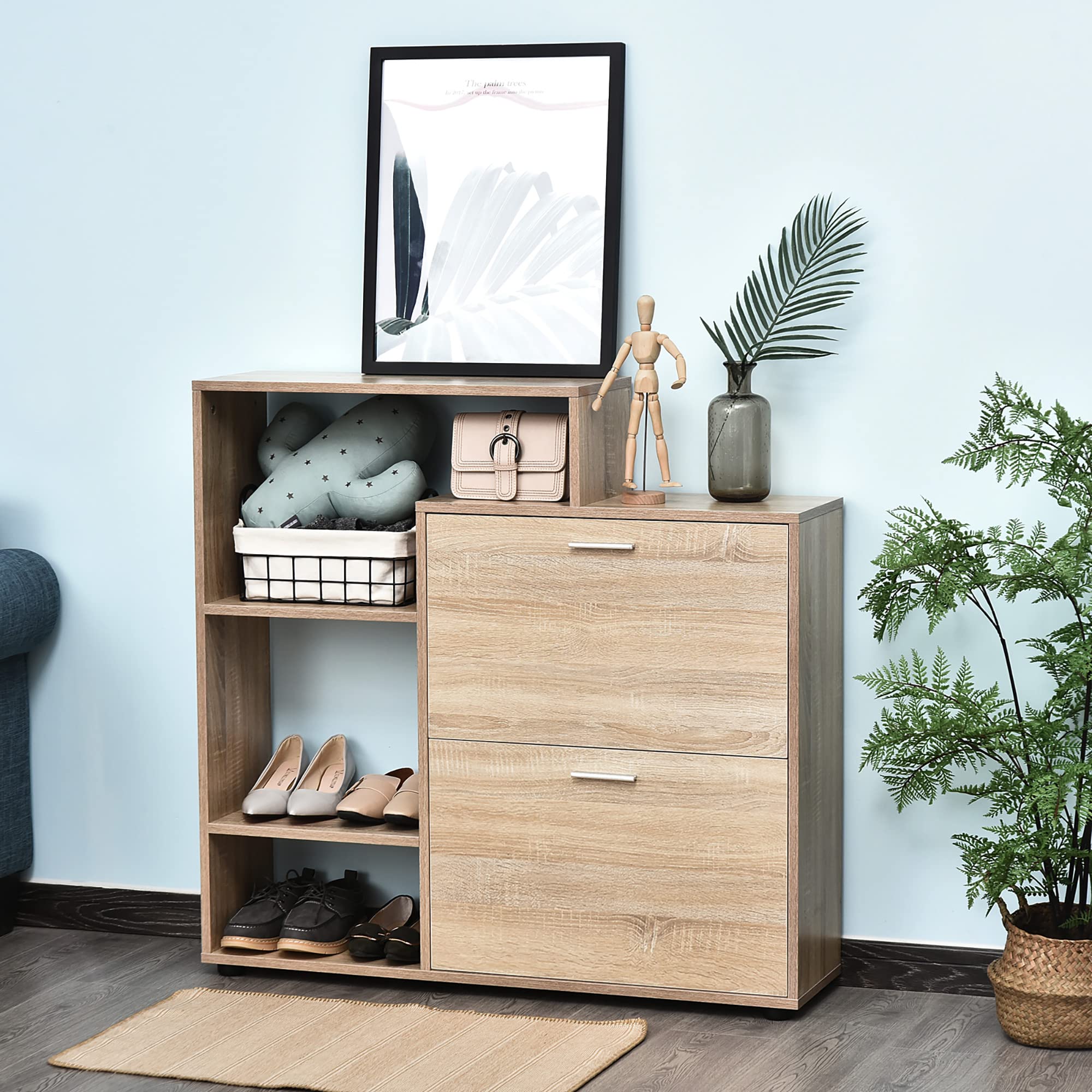 HOMCOM Scarpiera Portascarpe Design Moderno Elegante Salvaspazio 20 paia da Ingresso in Legno 101,5 x 25,5 x 98 cm