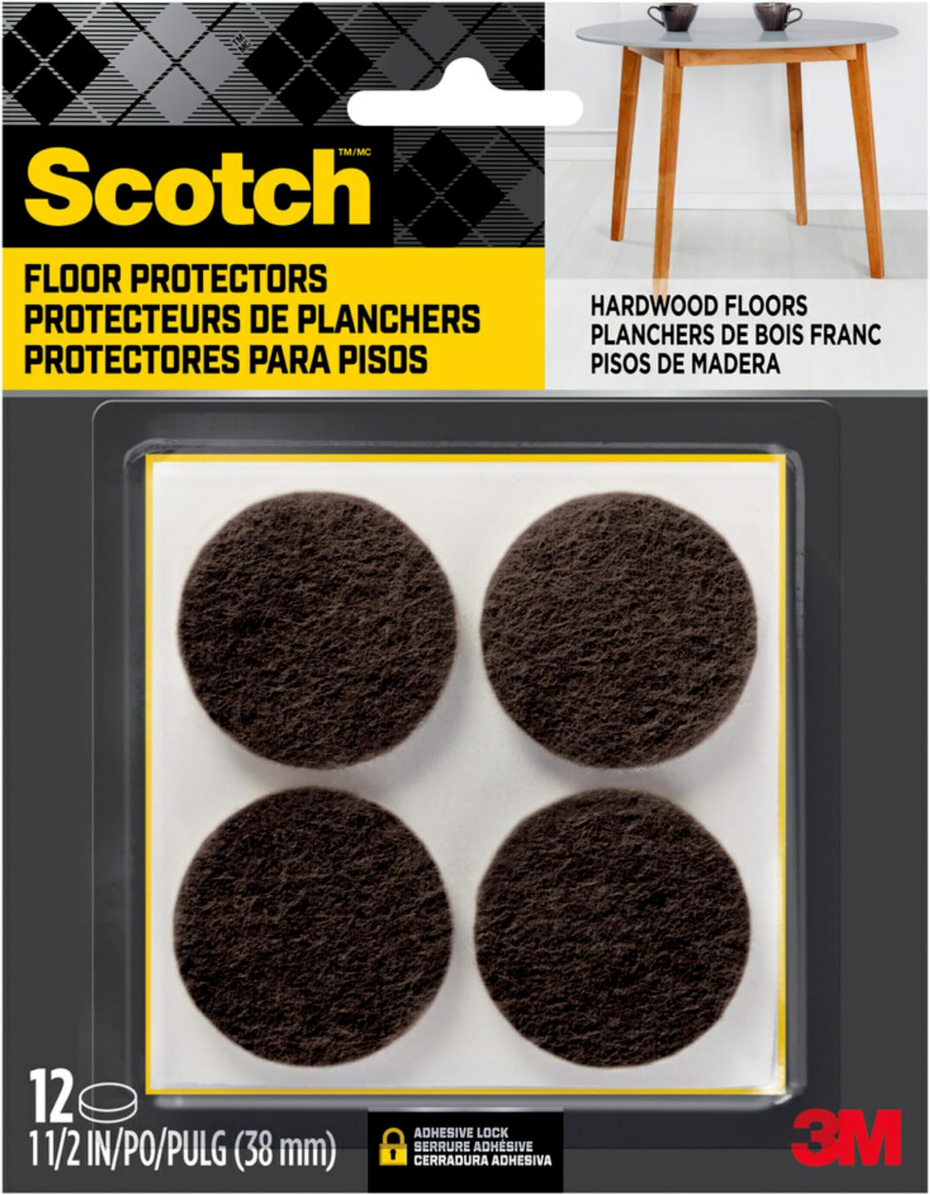 Antrader 1.5 Inch SelfStick Furniture Round Felt Pads Wood Floor