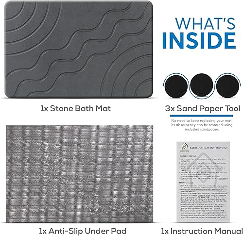 Miniatura 6 de Tapete de baño de piedra Tapete de baño de tierra de diatomeas de secado rápido, súper absorbente, tapete de piedra de ducha antideslizante, tapete