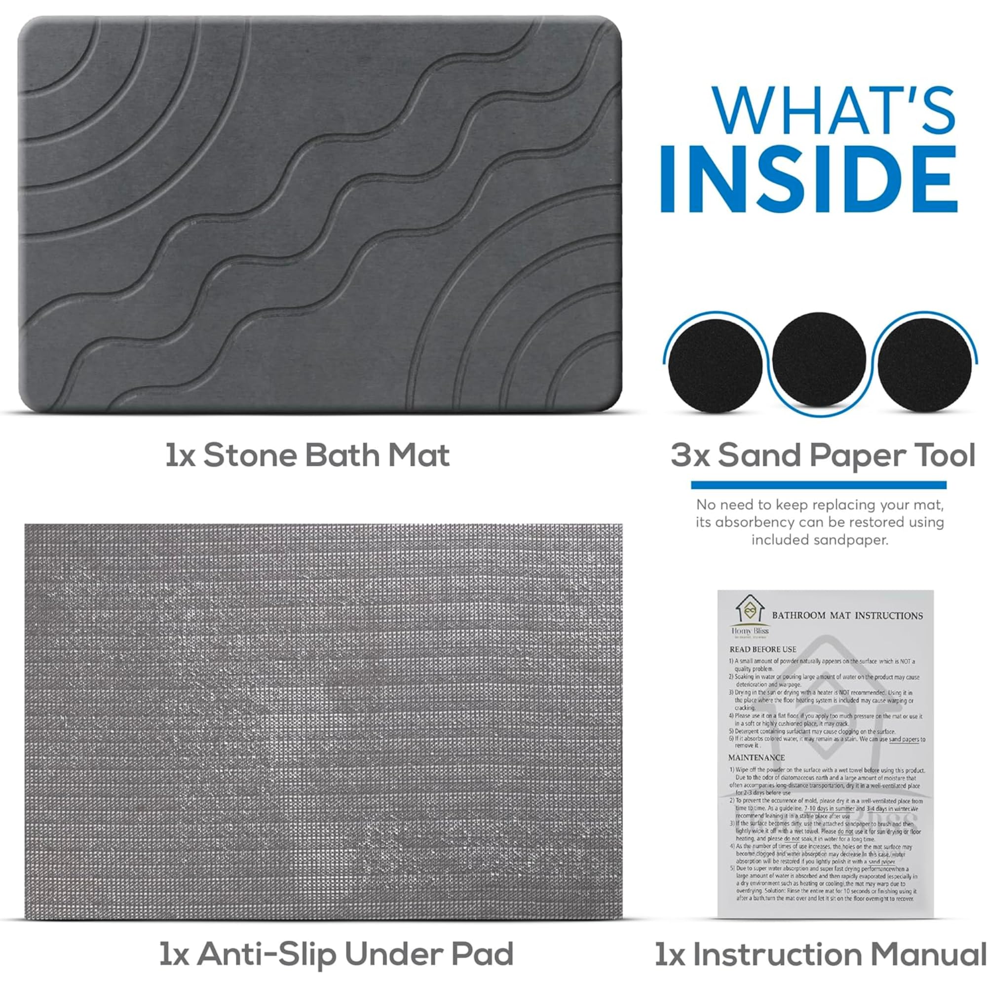 Stone - Tapete de baño de 23.6 x 15.3 pulgadas, tierra de diatomeas, de secado rápido, antideslizante, súper absorbente, tapete de baño de piedra de lujo, fácil de limpiar, diseño