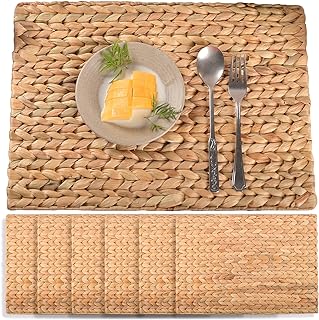 Water Hyacinth Rectangular Placemats - Set of 6, Boho Table Decor - 17x12, Perfect for Kitchen & Dining, Christmas & Thanksgiving