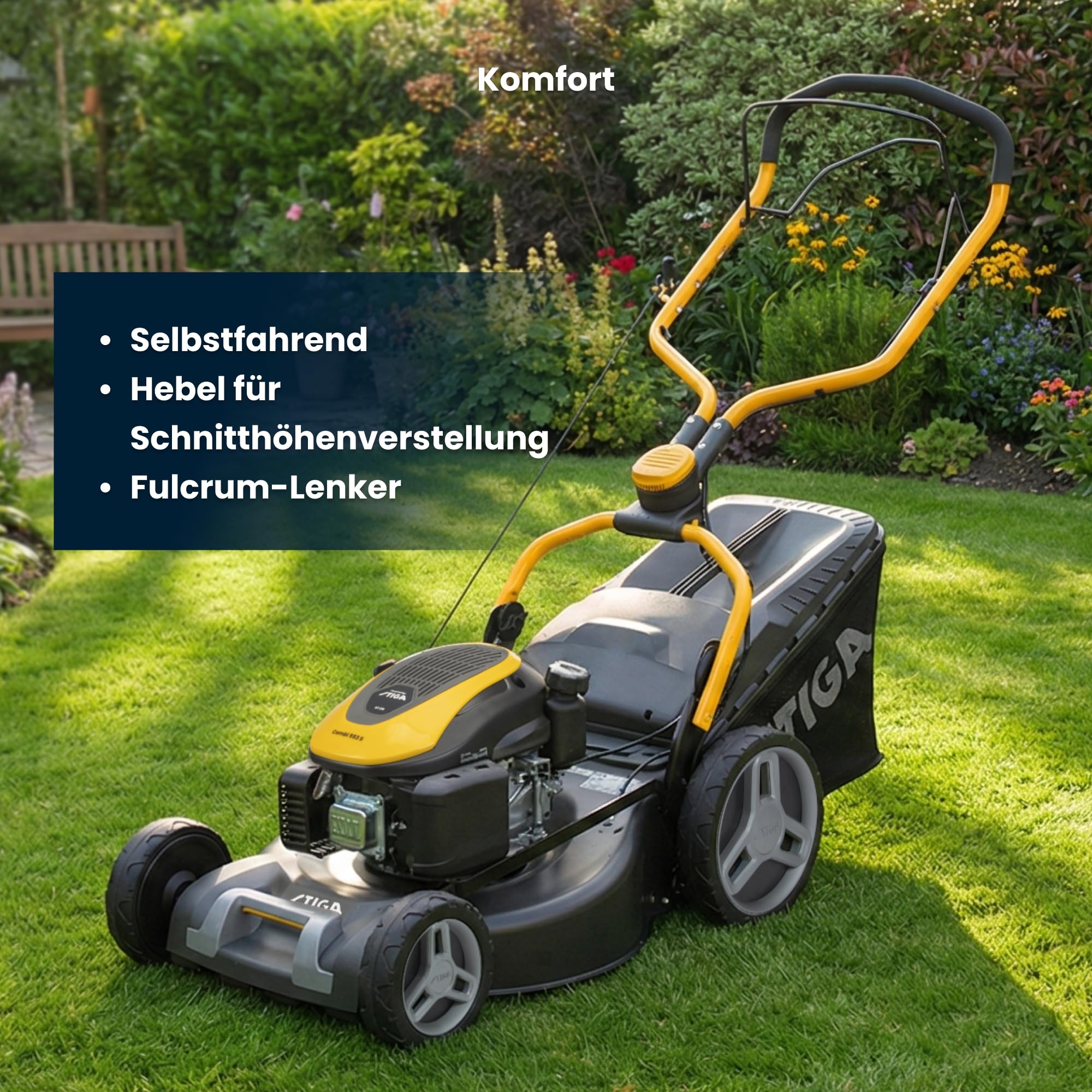STIGA Combi 553 S Benzin-Rasenmäher, selbstfahrend, 51 cm Stahlmähwerk, 166 CCM Motor, 60 L Grasauffangbehälter, 3-in-1 Mähsystem, Verstellbarer Handgriff, Grau