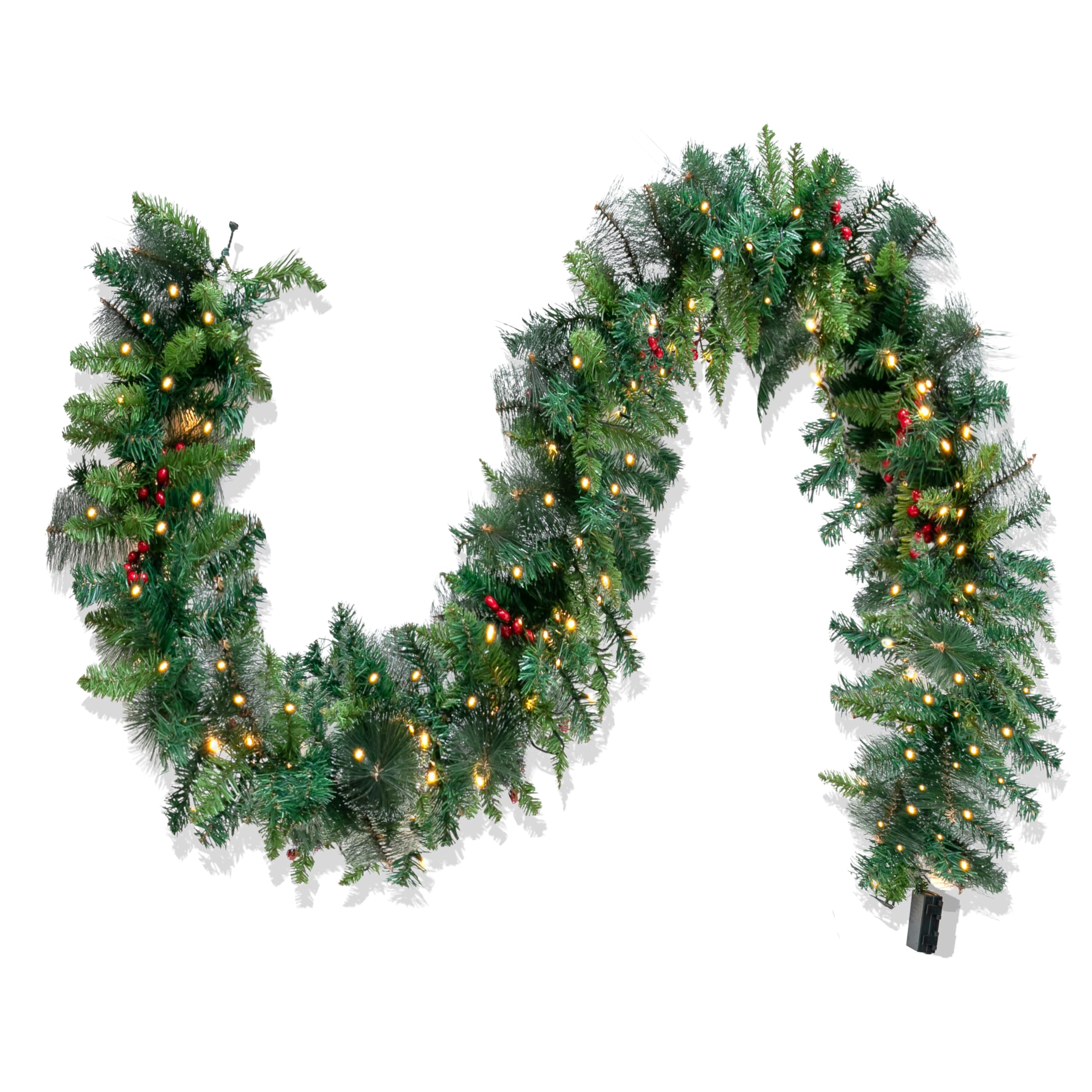 Joyin Künstliche Weihnachtsgirlande Carolina-Kiefer, 2,7 m x 25,4 cm Prelit Christmas Garland with 50 Warm White Lights & red Berries, Artificial Garland for Christmas Holiday Season Decorations