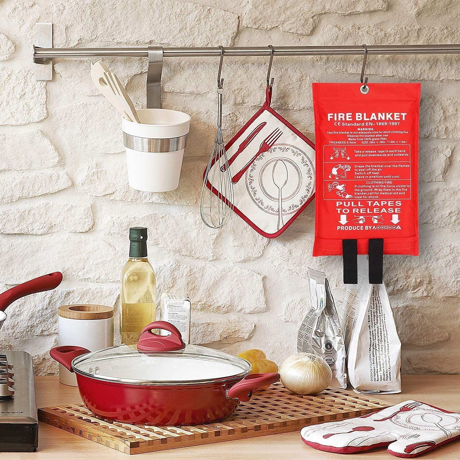 Namvo Manta ignífuga, Manta de Seguridad ignífuga de supresión de 1,5 m * 1,5 m para Cocina casera de 1,0 mm de Espesor