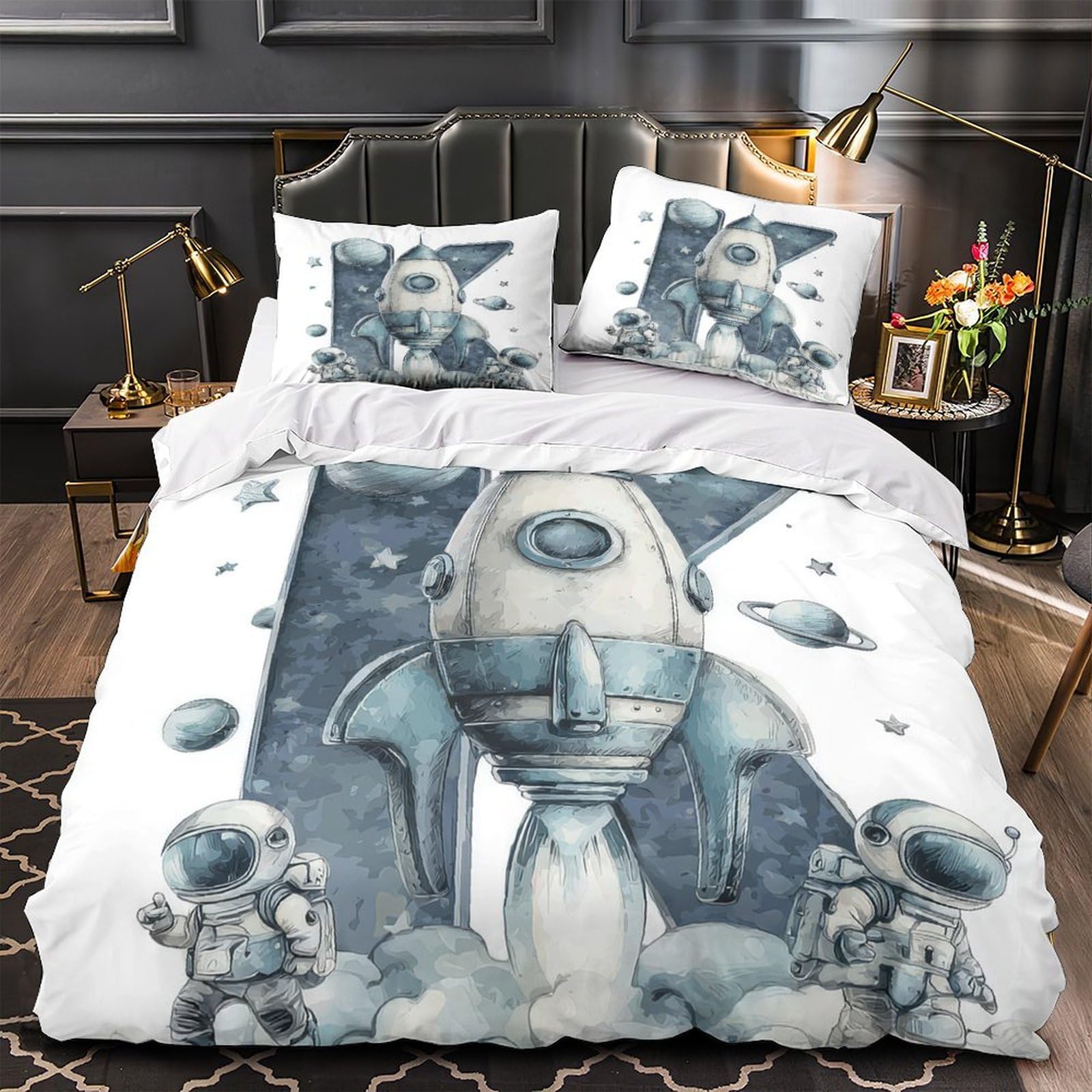 Parure de lit vaisseau de combat spatial 3D microfbre 260x220cm pour la chambre des enfants