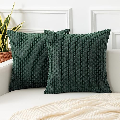 Vista 425 de Kevin Textile - Juego de 2 fundas decorativas para cojines, de pana y con moderno estilo campestre bohemio a rayas para decorar hogar, sofá, cama