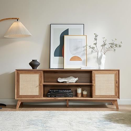 Miniatura 5 de Hotraffy Soporte de TV moderno de mediados de siglo para TV de 556065 pulgadas, gran centro de entretenimiento bohemio con gabinete de puerta de