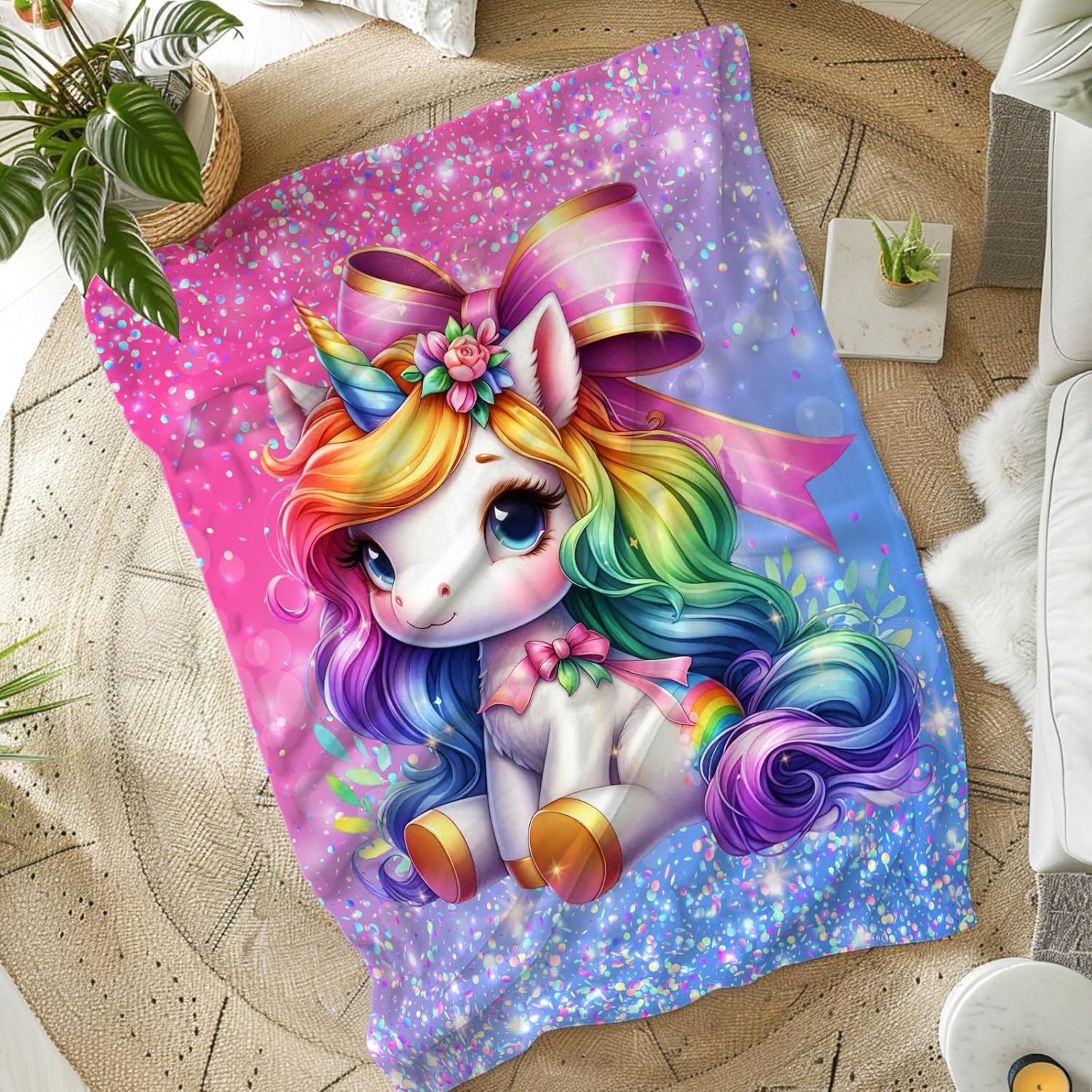 Unicorn Blanket for Girls Kids Throw Blankets Gifts for Toddlers Unicorn Lovers - 50x40 Inches Soft Cozy Comfort Pink Glitter Stuff Throws for Sofa Chairs - Image 6