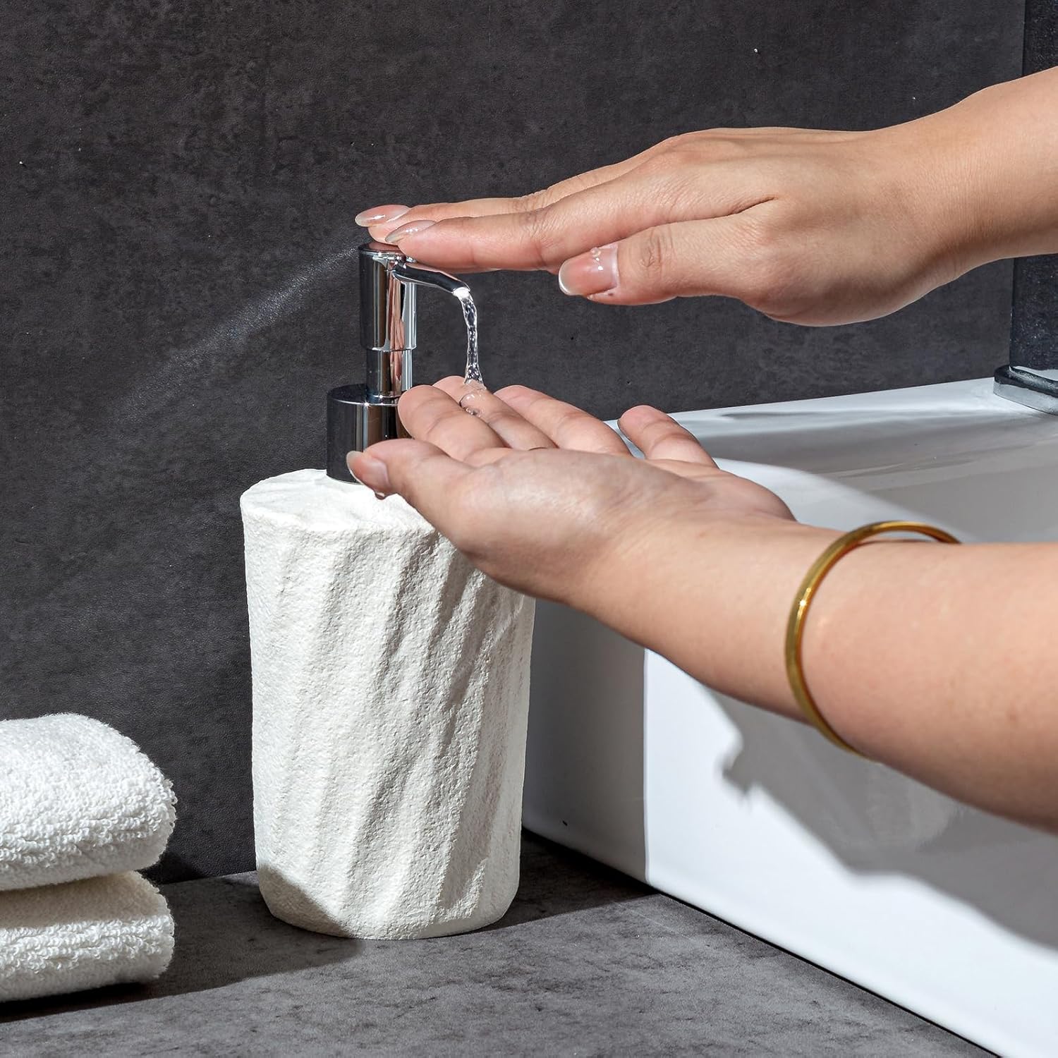 Soap Dispensers 340mL 11.5 OZ, 2 PCS Luxurious Hand Dish Lotion Shampoo Soap Dispenser Jar, Natural Stone Look Soap Pump Bottles for Kitchen Bathroom Countertop (White) - Image 3