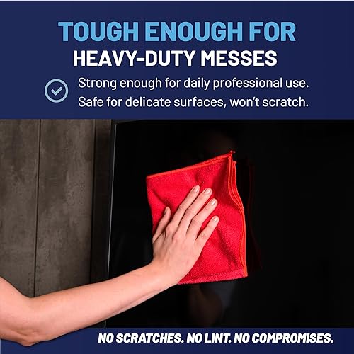 Miniatura 6 de MW Pro Paño de limpieza de microfibra Rojo (Paquete de 12) Tamaño 16" x 16" Toallas de microfibra multiusos - Limpia, quita el polvo, pule,