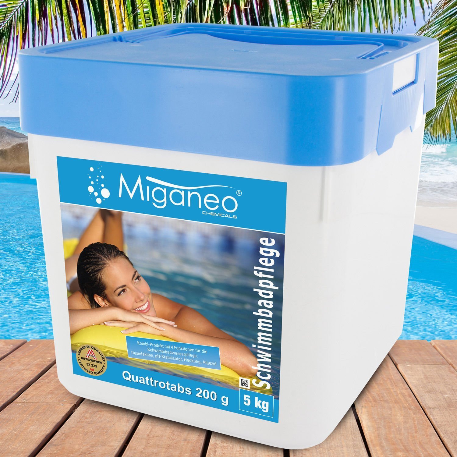 Miganeo Quattrotabs/Chlortabletten 200g - Multi-All-in-One 5 kg - Langsamlöslich | Effektiv | Neutralisierend & Stabilisierend