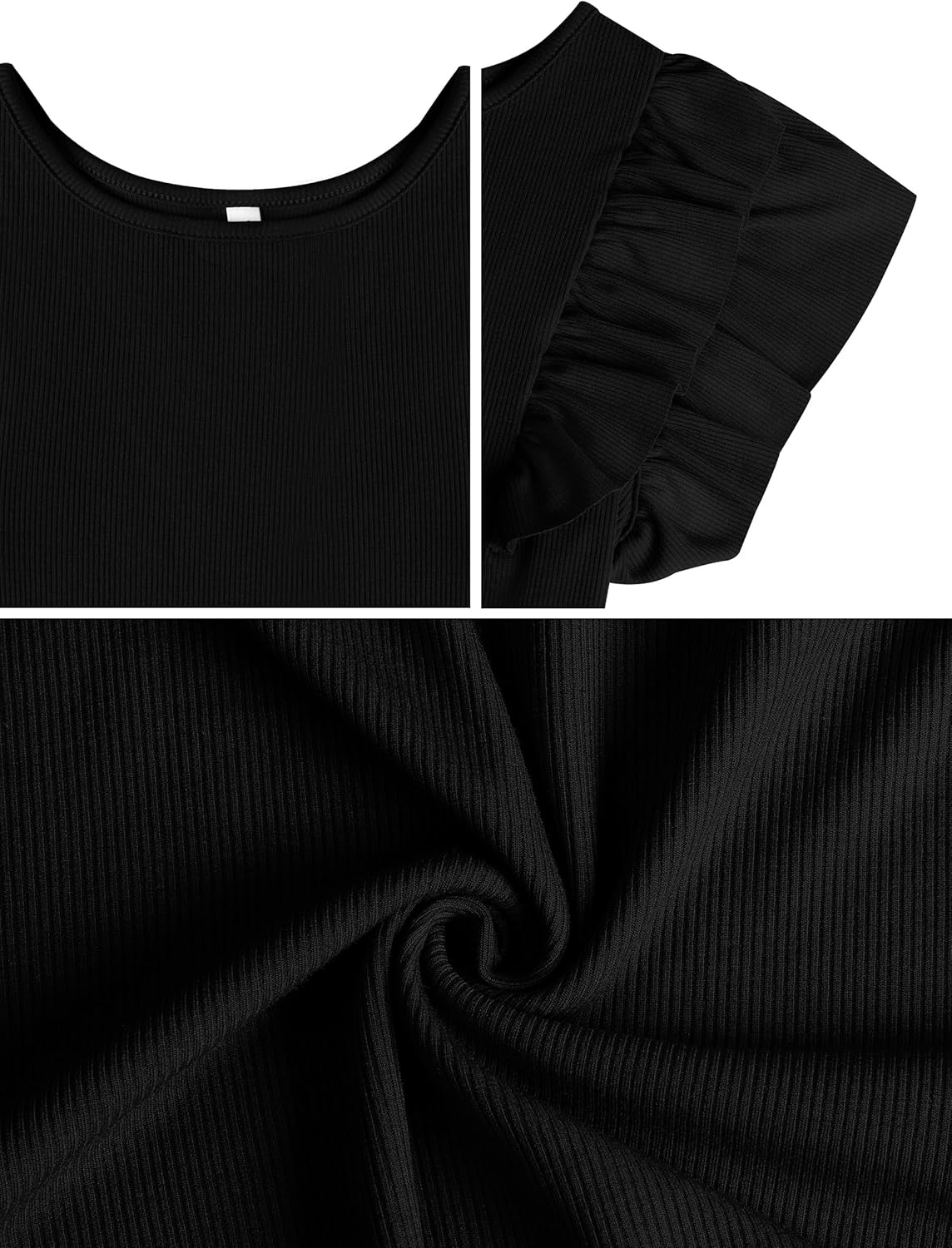 Missufe Women's Round Neck Ruffle Flutter Sleeve Slim Fit Ribbed Knit Casual Summer Bodysuit Tops - Image 6