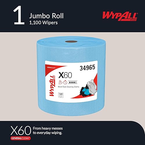 Miniatura 2 de WypAll GeneralClean X60 Paños Toallitas de Limpieza Multitarea, Jumbo (34965), Toallas Fuertes y Absorbentes, Azul (1 Rollo de 1,100 Hojas, 1,100
