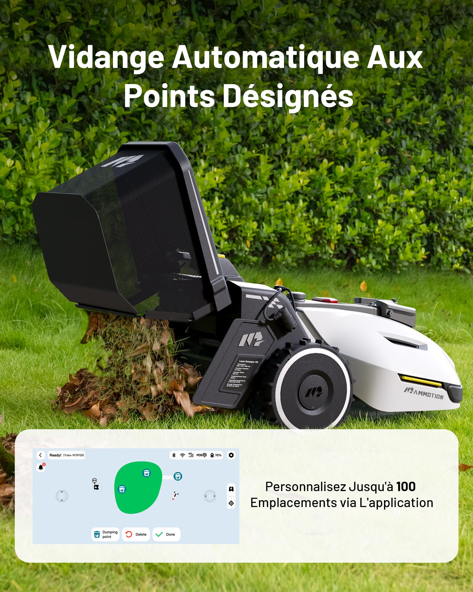 AOTION YUKA 1000 Robot Tondeuse à Balayage Et Vidage Autoatique