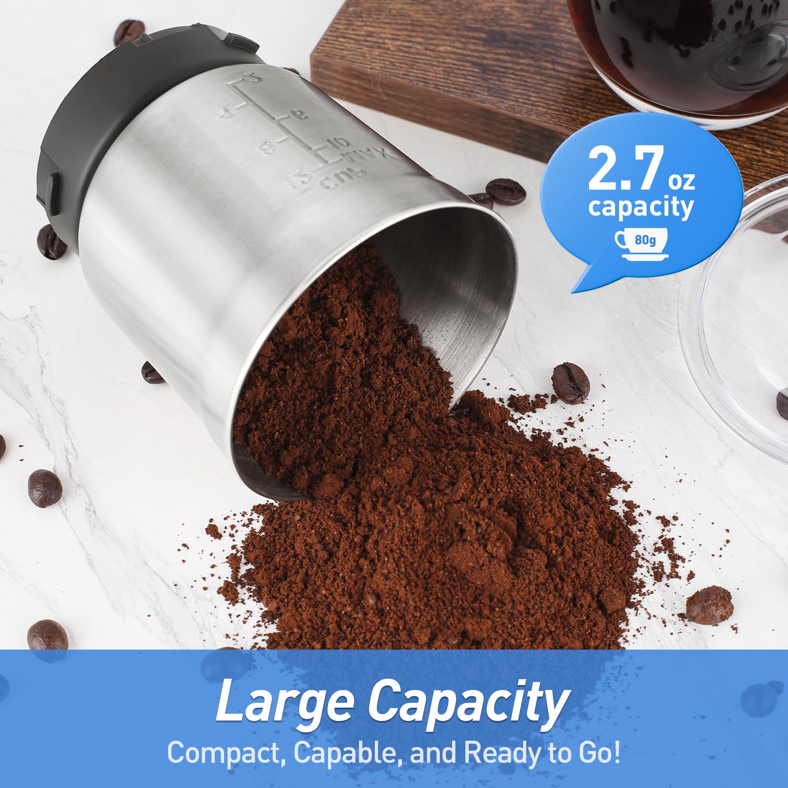 Secura Brands Electric Coffee Grinder for Coffee Beans, Spices, Herbs Adjustable Coarse to Fine Setting for 12 Cup Capacity with 1 Removable Stainless Steel Bowl, Ideal for Home Use, RV — view 6