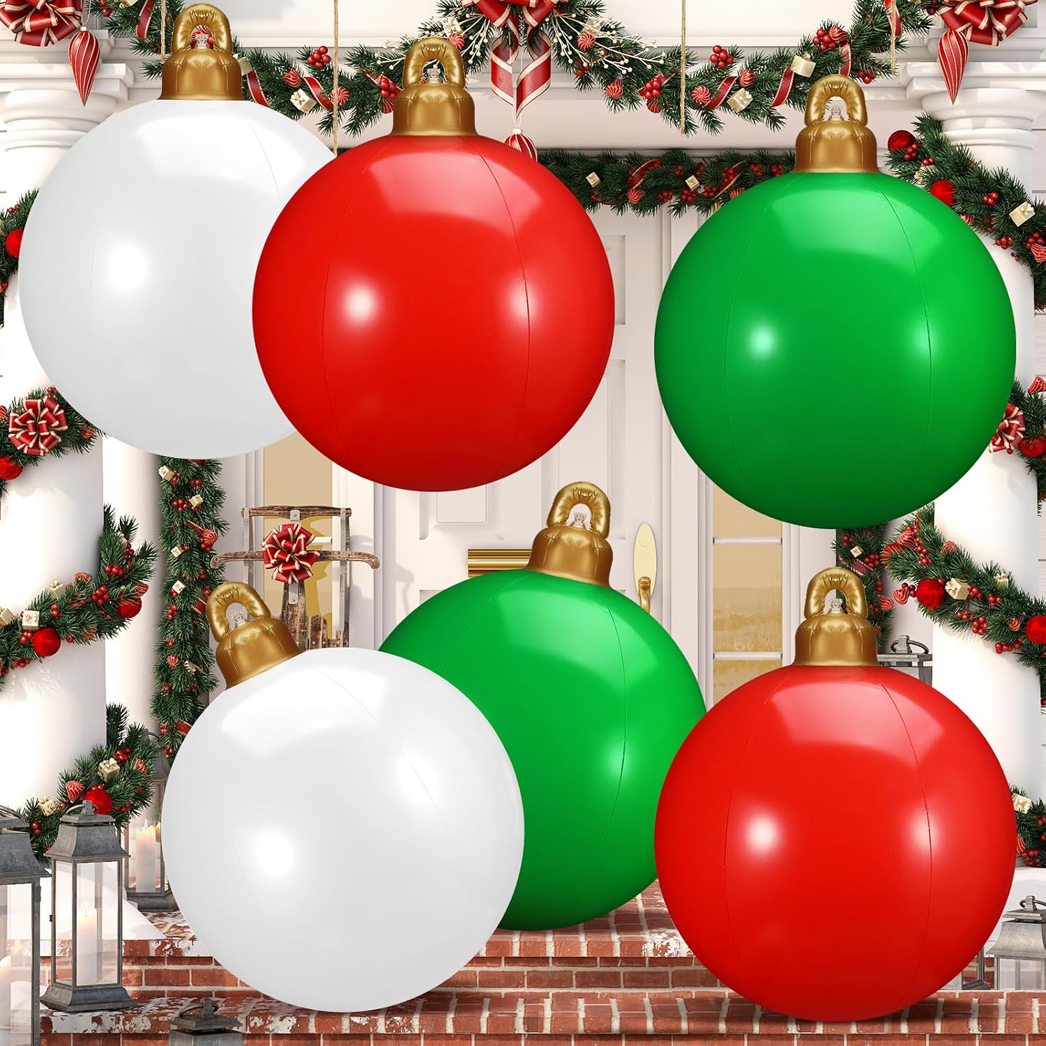Jetec 9 Pcs 25 Inch Large PVC Inflatable Christmas Balls Outdoor Decor image 3