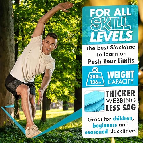 Miniatura 8 de Trailblaze Slackline Kit with Tree Protectors  Slack Lines for Backyard for Kids and Adults  Tight Rope Line for Beginners Kids Slack Line Set