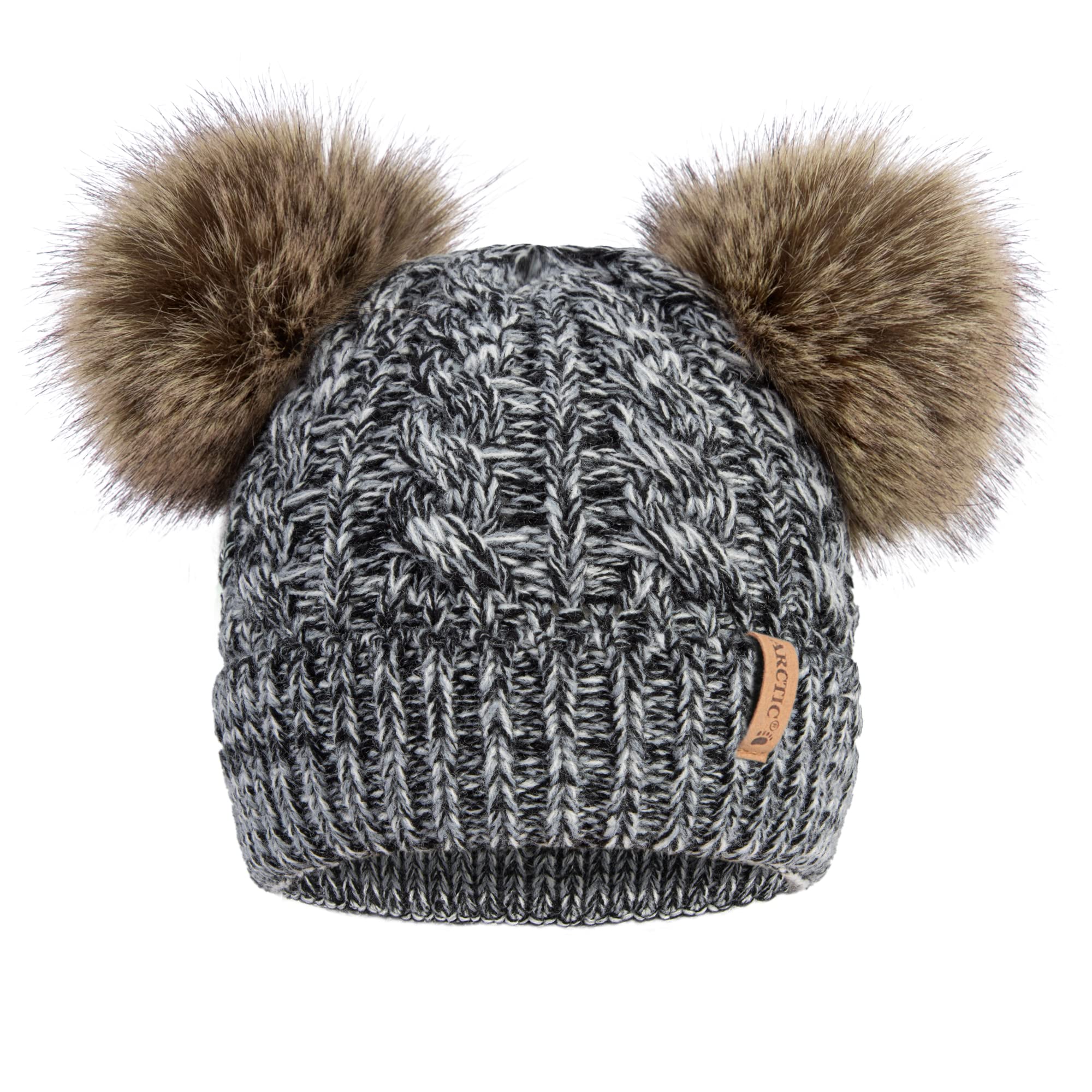 Arctic Paw Women Winter Hat Cable Knit Fleece Lined Warm Pom Pom Beanie for WomenBlack White