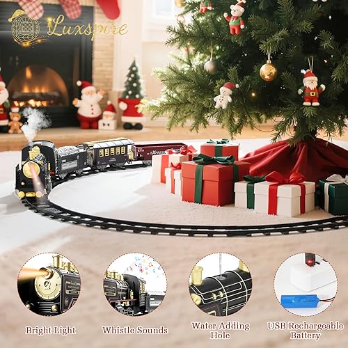 Miniatura 4 de Luxspire Juego de tren de Navidad con control remoto de humo, luces y sonido, juego de tren eléctrico clásico alrededor del árbol, decoración