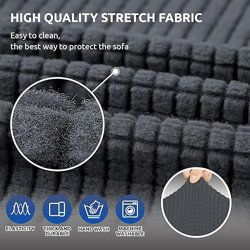 Miniatura 5 de KEKUOU - Funda elástica para sofá de 3 plazas (de 79 a 94 pulgadas), protector de muebles de 3 asientos con parte inferior elástica para niños o