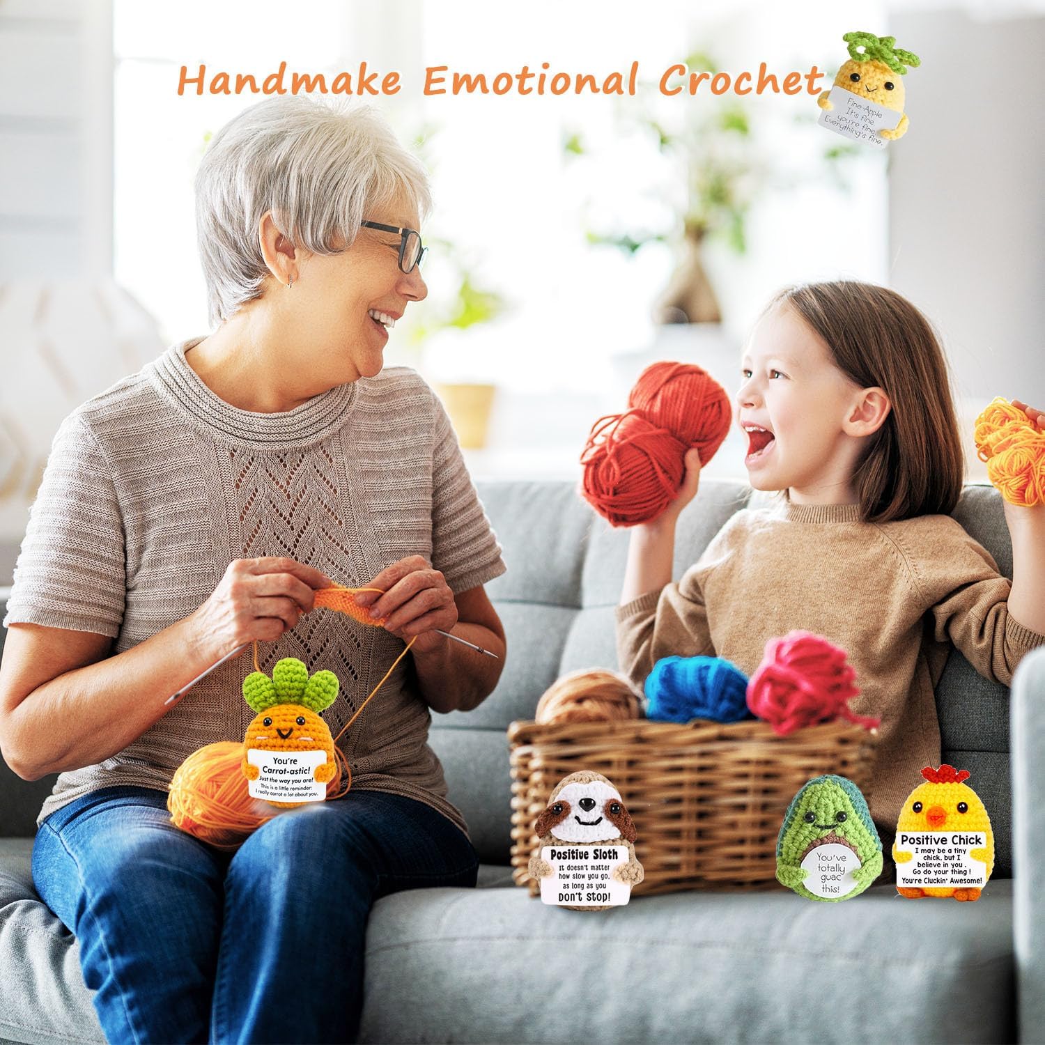 UNCLEM 6PCS Mini Emotional Support Nuggets Positive Crochet Animals Set Potatos Pickle Taco Frog Funny Inspirational Gifts for Women Men Coworker, Cute Birthday Gifts, College, Office Desk Decor