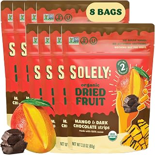SOLELY - Organic Mango Chocolate Drizzled Strips (2.8 oz Resealable Bags, Pack of 8) - Real Fresh Fruit - Healthy Snacks for Adults & Kids - Non GMO, Vegan Snacks, Shelf Stable - 8 Bags (22.4 oz)