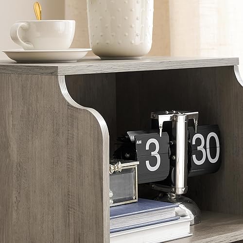 Miniatura 5 de IDEALHOUSE Mesa auxiliar con espacio de almacenamiento de 3 niveles, mesa auxiliar vintage con borde curvado y 4 patas de metal sólido para sala de