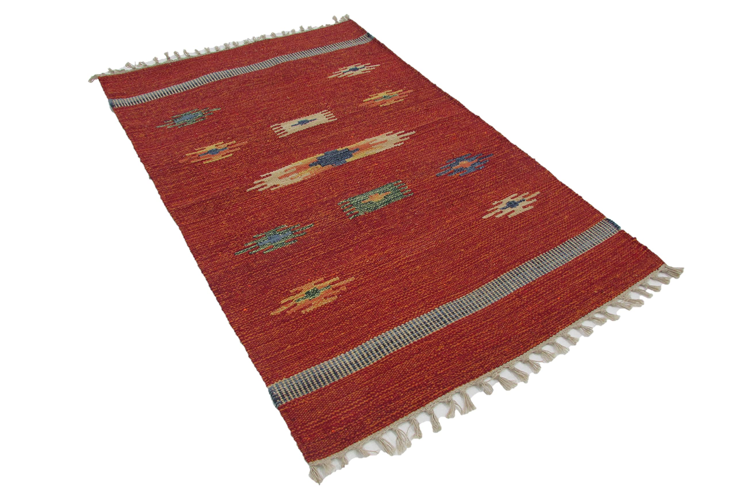 RUG PALACE Cotton Dhurrie For Living Room, 2X3Ft, Red, Handmade Flatweave Durry For Sofa & Bedroom, Reversible Carpet & Rectangular Rug, Anti-Skid-image-36