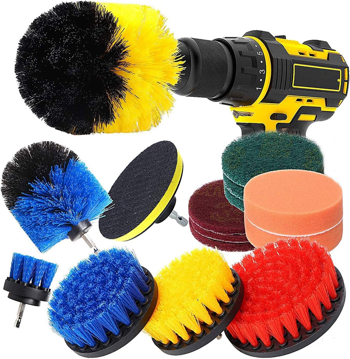 Drill Brush Attachment Set 15 Pcs Power Scrubber Drill Brush Kit for