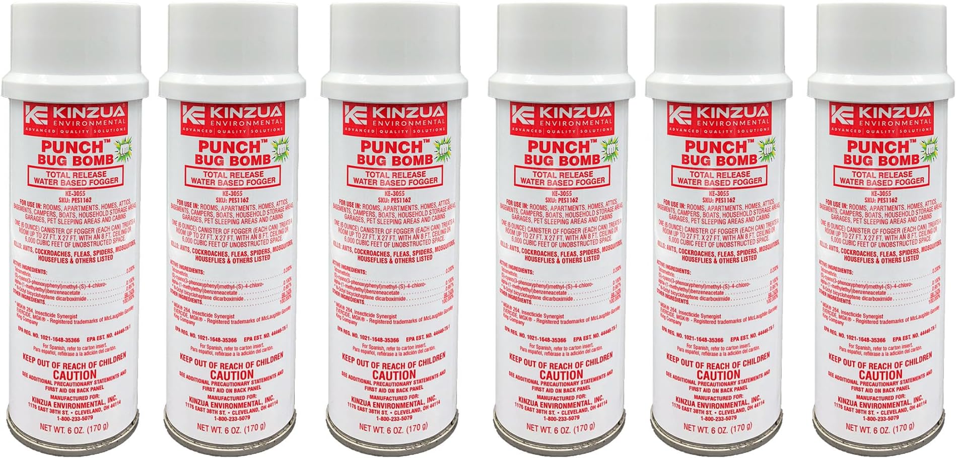 Kinzua Environmental Punch Bug Bomb, Insect Fogger Kills All Mosquito, Cockroach, Flea, Ant, Spider & More, Insect Foggers for Indoor & Outdoor Use, Non-Staining, Water-Base Formula, 6 oz, Pack of 6