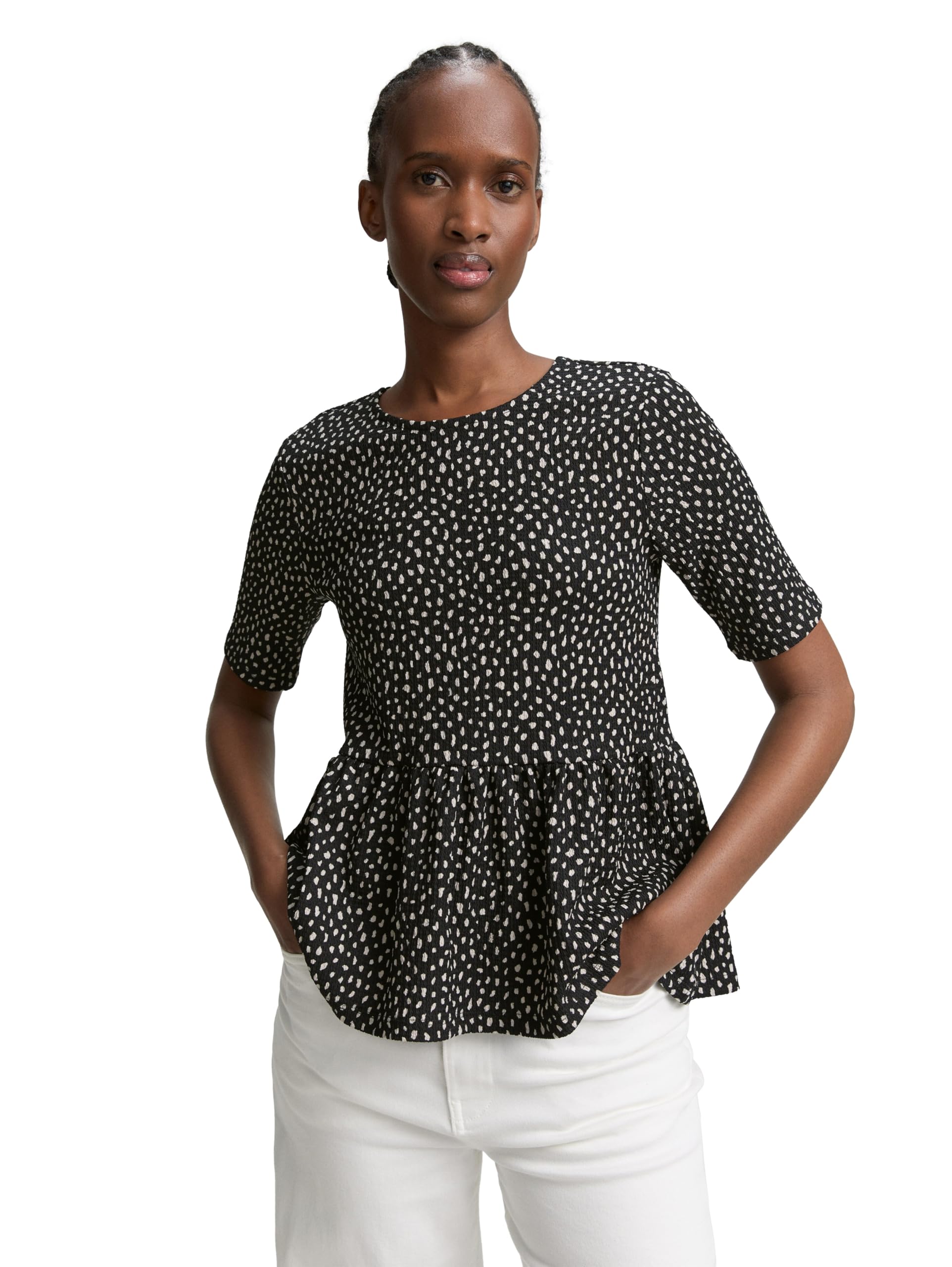TOM TAILOR Denim Damen Jacquard T-Shirt mit Peplum