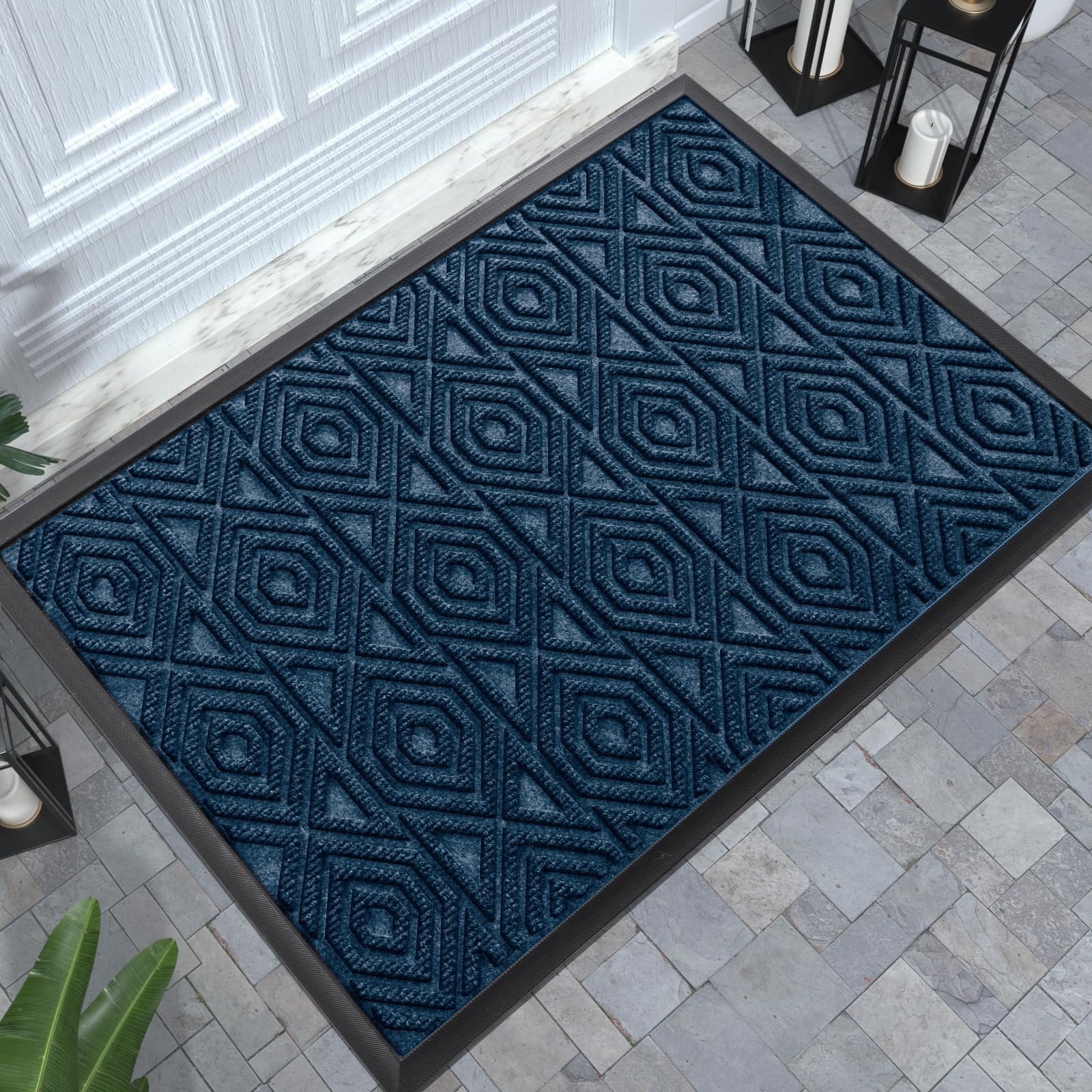 Yimobra Door Mat, Outdoor Indoor Entrance Welcome Mat, Heavy Entry Front Door Mat, Stain & Fade Resistant, Low Profile, Durable Rubber, Easy Clean Patio Floor Mat, Waterproof, 36 x 24, Blue
