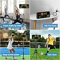 Vista 2 de Samshow LED Electronic Scoreboard Digital Score Keeper with Remote & Tripod, Basketball Scoreboard with Shot Clock & Timer & 12/24h Real Time for
