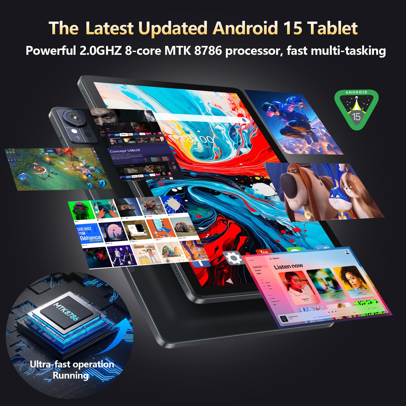 Tablet Android 15 2026 Ultimo Tablet da 11 pollici con tastiera, 128 GB ROM 16 GB RAM 2 TB espandibile, 8000 mAh, tablet Octa-Core con WiFi 5G/2.4G, grande schermo Incell, fotocamera da 13 MP+8 MP