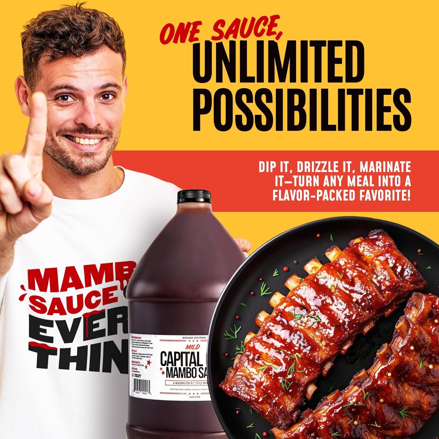 Capital City Mambo Sauce Mild, Washington DC Wing Sauces, Perfect Condiment for Wings Chicken Pork Beef Seafood Burgers Rice or Noodles, 128oz (1 Gallon)