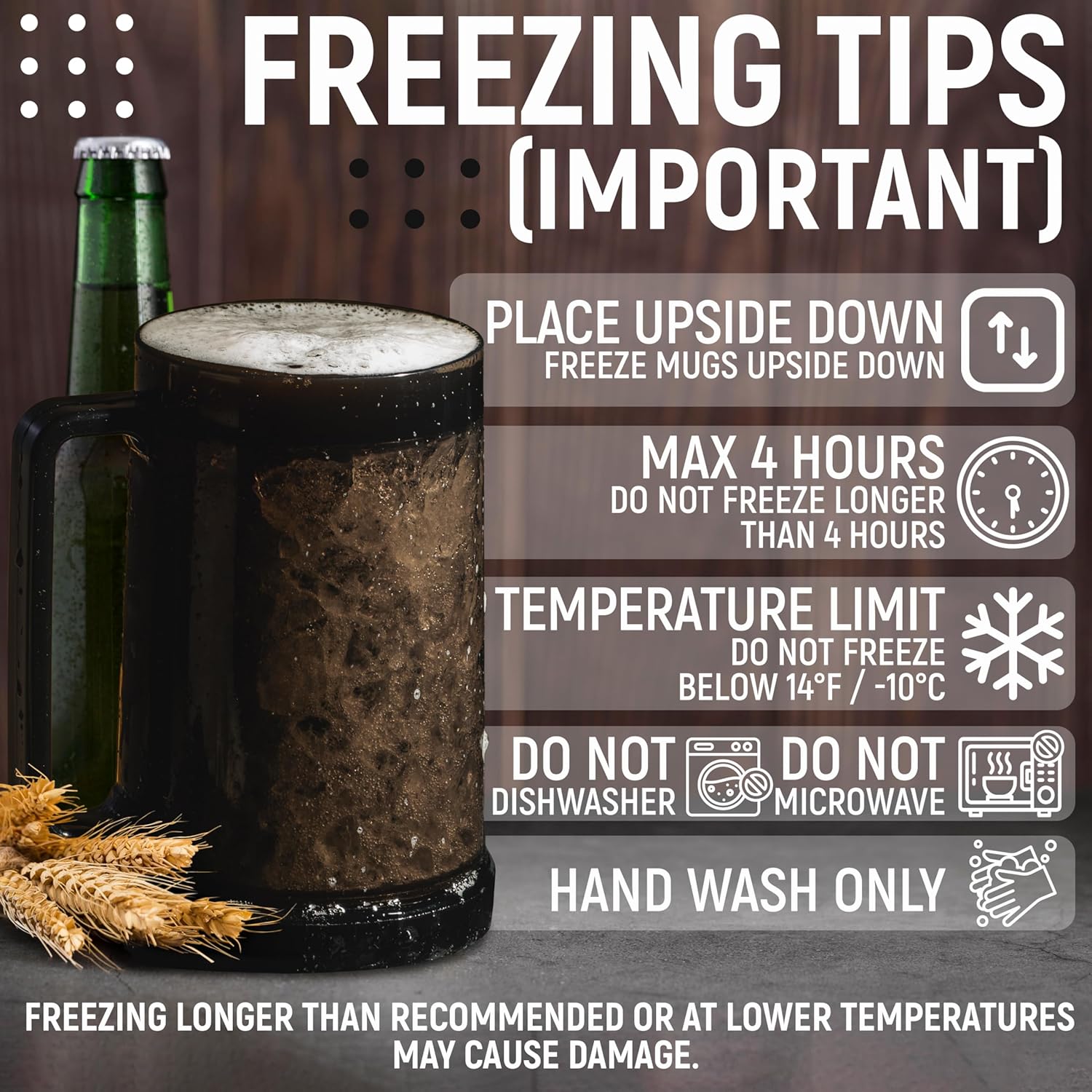 Black Beer Mugs with Gel Freezer 16 oz, Double Walled Beer Mugs with Handles Set Of 4 - Image 9