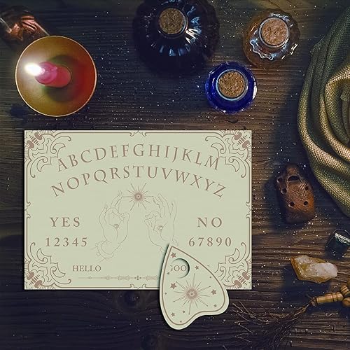 Miniatura 6 de CREATCABIN Tablero de madera con péndulo, tablero de madera para hablar con planchette, kit de adivinación, juego de caza de espíritus, decoración