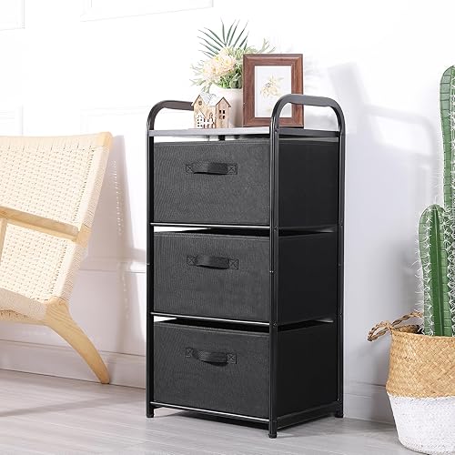 Miniatura 5 de MAX Houser Cómoda con 3 cajones de tela fáciles de tirar, mueble de almacenamiento vertical para dormitorio, cómoda con marco de metal, mesa de