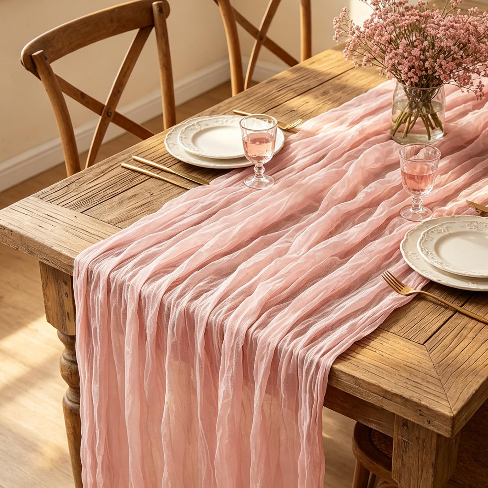 Pink Cheesecloth Table Runner - 10FT Boho Decor -5