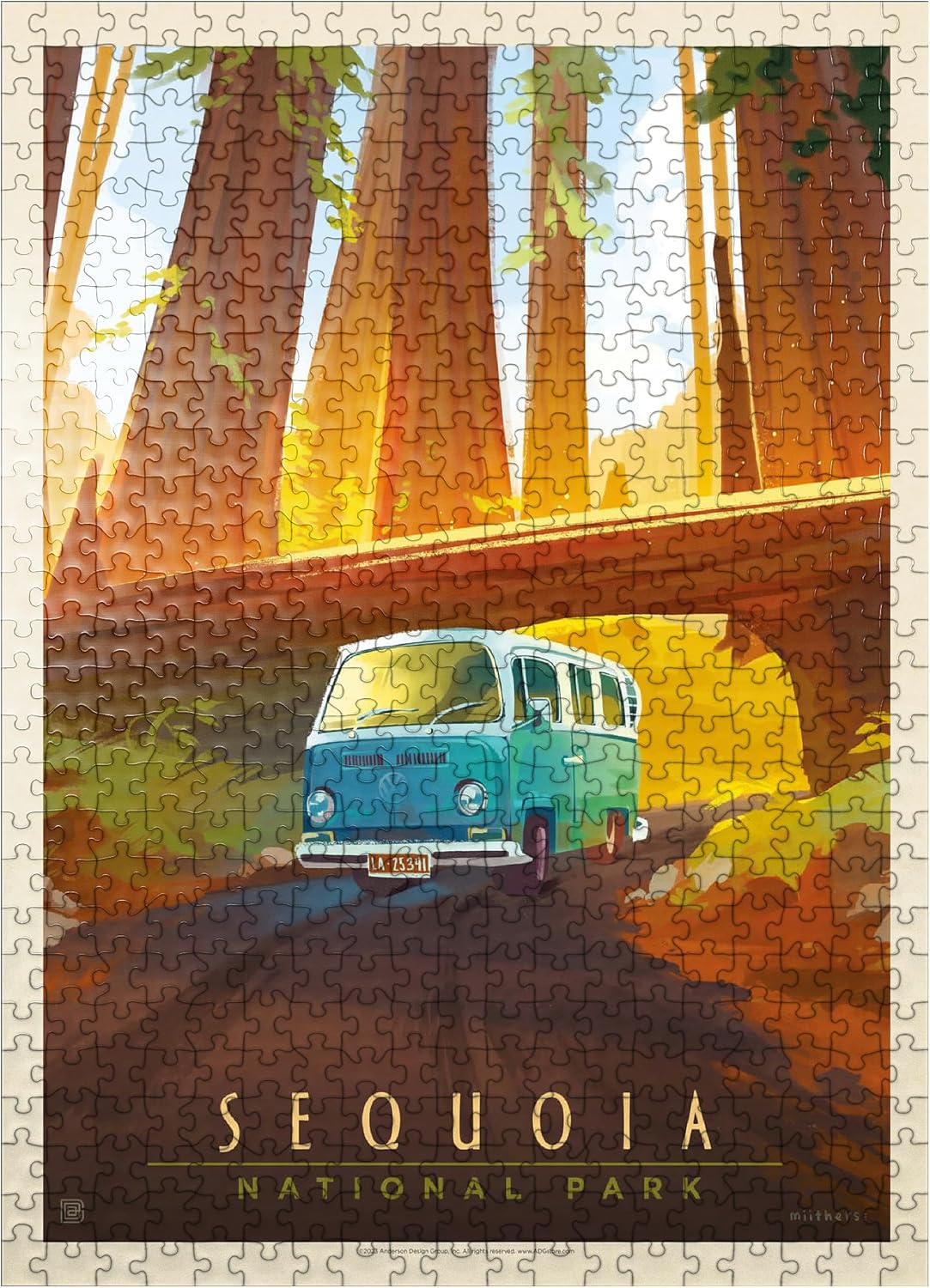 MyPuzzle Sequoia National Park: Through The Trees, Vintage Poster - Premium 500 Piece Jigsaw Puzzle for Adults