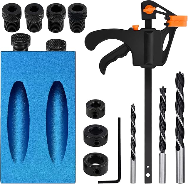 Winfred 15 PCS Pocket Hole Screw Jig Hole Jig Kit 15°Angle Hole Positioner Set Dowel Drill Joinery Kit Wood Woodwork Guides Joint Angle Tool Carpentry Locator Craft