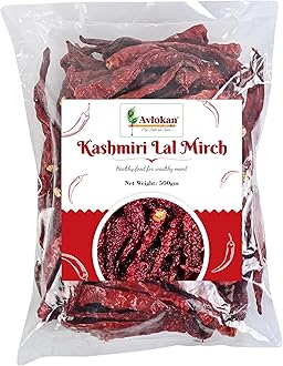Avlokan Kashmiri Stemless Red Chilli 500 Gram- 100% Natural, Hot & Spicy Dried Red Chilli | Kashmiri Sabut Lal Mirch Kashmiri Stemless Red Chilli, 500G