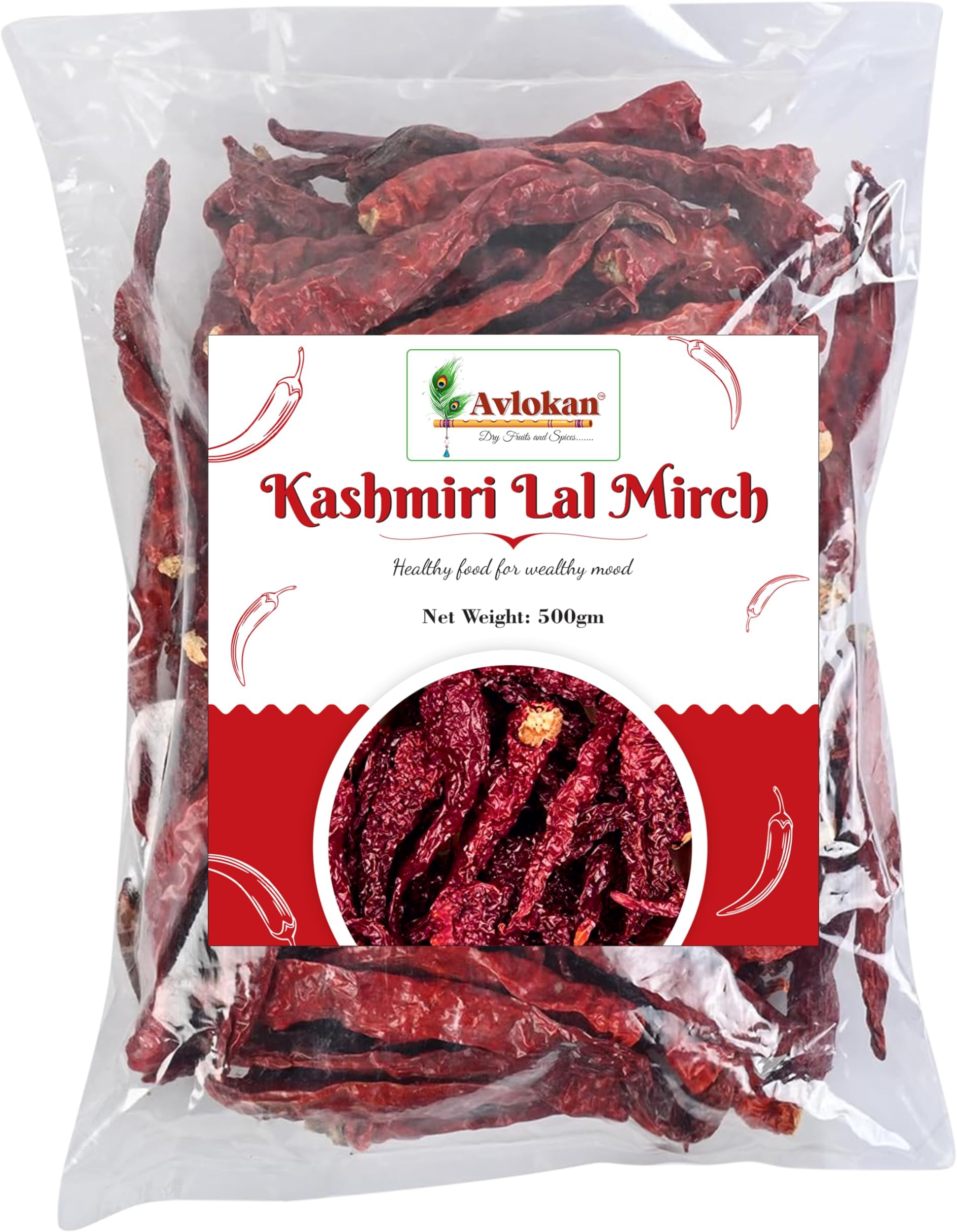Avlokan Kashmiri Stemless Red Chilli 500 Gram- 100% Natural, Hot & Spicy Dried Red Chilli | Kashmiri Sabut Lal Mirch Kashmiri Stemless Red Chilli, 500G